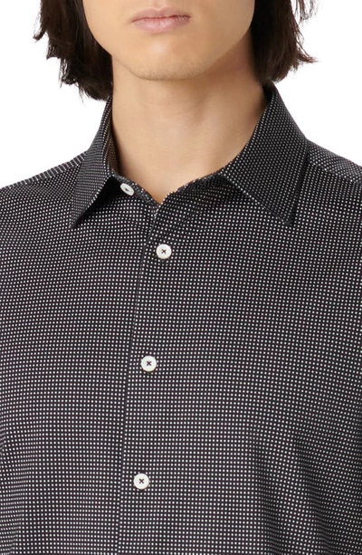 Bugatchi Miles Ooohcotton® Pin Dot Short Sleeve Button-up Shirt In Black