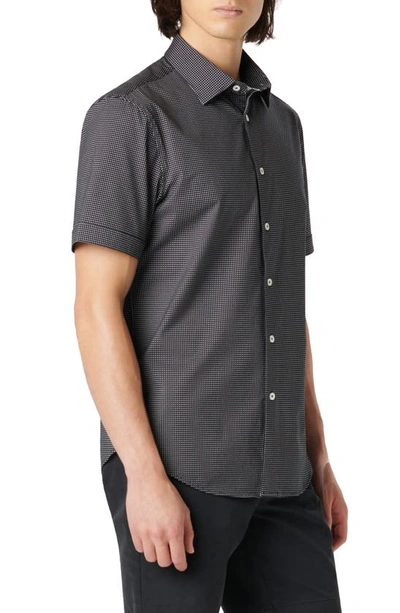 Bugatchi Miles Ooohcotton® Pin Dot Short Sleeve Button-up Shirt In Black