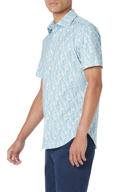 Shop Bugatchi Miles Ooohcotton® Aquarelle Pineapple Short Sleeve Button-up Shirt In Azure