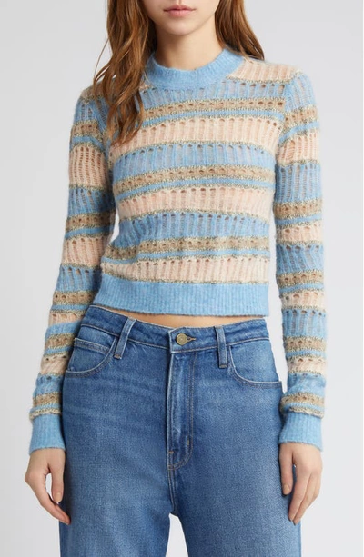 Shop Frame Mixed Stitch Crewneck Sweater In Light Blue Multi