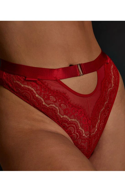 Shop Hunkemoller Hunkemöller Aurelia High Waist Thong With Garter Straps In Tango Red