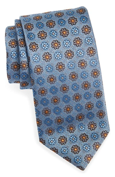 Shop Canali Medallion Silk Tie In Light Blue