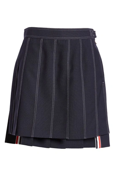Shop Thom Browne Drop Back Wool Skirt In Navy