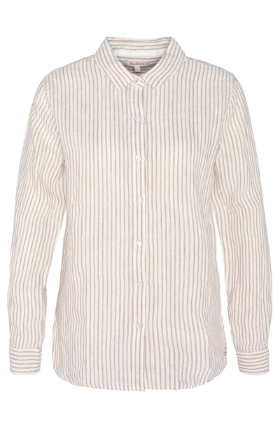 Shop Barbour Marine Stripe Linen Shirt In Tannin Stripe