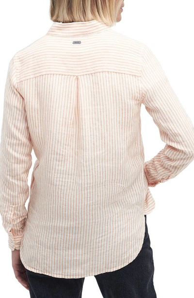 Shop Barbour Marine Stripe Linen Shirt In Apricot Crush