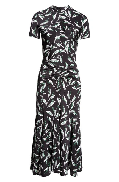 Shop Rabanne Lily Of The Valley Print Corset Dress In Muguet Noir