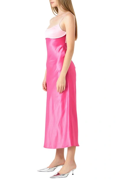 Shop Endless Rose Colorblock Satin Midi Cocktail Dress In Pink Multi