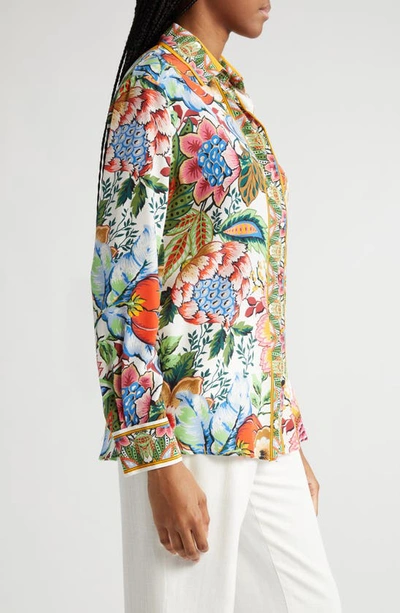 Shop Etro Floral Silk Button-up Shirt In Print On White Base