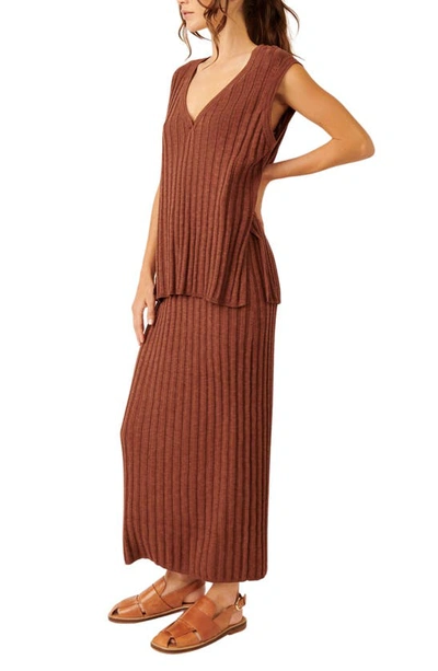 Shop Free People Veda Cotton Blend Sleeveless Sweater & Skirt Set In Brown Owl