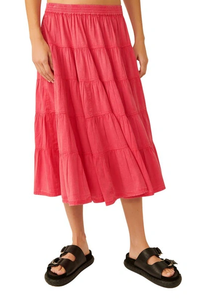 Free People Full Swing Tiered Cotton Blend Midi Skirt In Dragonfruit Sorbet