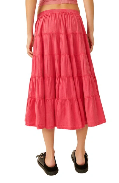 Free People Full Swing Tiered Cotton Blend Midi Skirt In Dragonfruit Sorbet