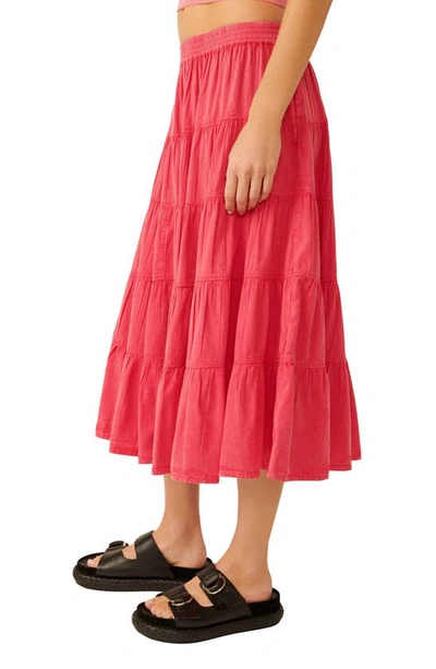 Free People Full Swing Tiered Cotton Blend Midi Skirt In Dragonfruit Sorbet