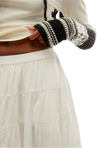 Shop Free People Full Swing Tiered Cotton Blend Midi Skirt In Ivory