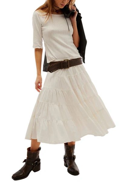 Shop Free People Full Swing Tiered Cotton Blend Midi Skirt In Ivory