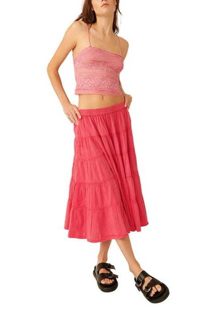 Free People Full Swing Tiered Cotton Blend Midi Skirt In Dragonfruit Sorbet