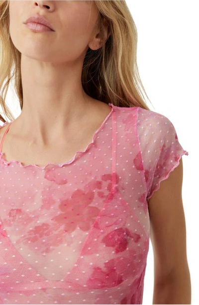Shop Free People Print On The Dot Floral Mesh Top In Rosey Combo