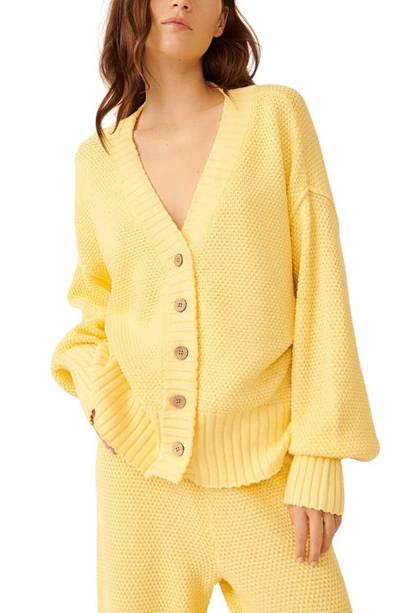 Shop Free People Hailee Waffle Stitch Cardigan & Pants In Yellow Tansy
