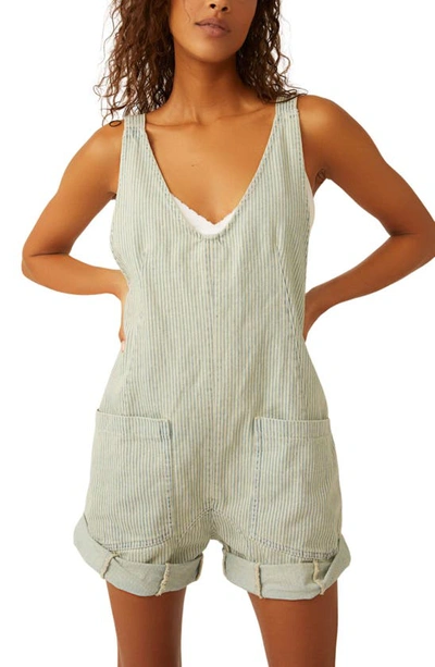 Shop Free People High Roller Railroad Stripe Cotton Short Overalls In Pillow Talk Stripe