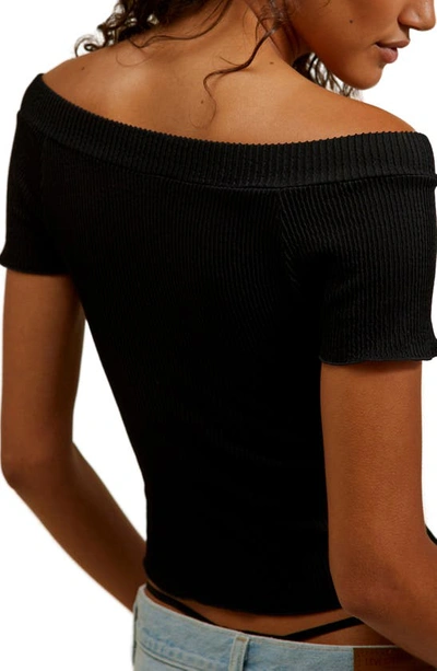 Shop Free People Off The Shoulder Rib Knit Crop Top In Black