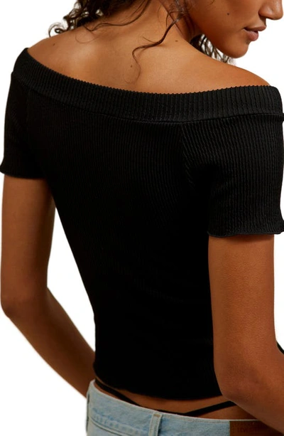 Free People Off The Shoulder Rib Knit Crop Top In Black