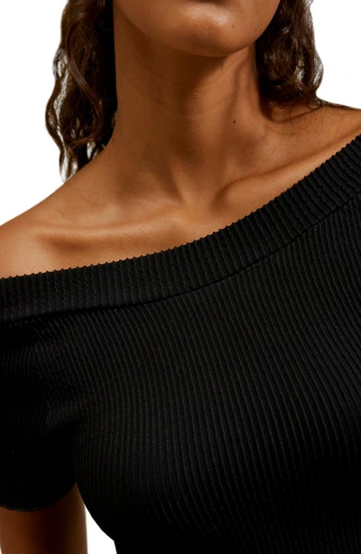 Free People Off The Shoulder Rib Knit Crop Top In Black