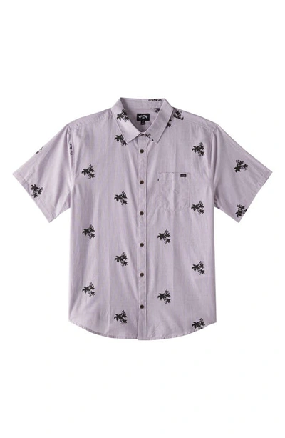 Shop Billabong Sundays Mini Print Short Sleeve Cotton Button-up Shirt In Plum