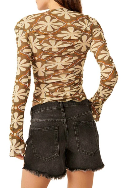 Free People Through The Meadow Ruched Mesh Top In Dried Basil Combo