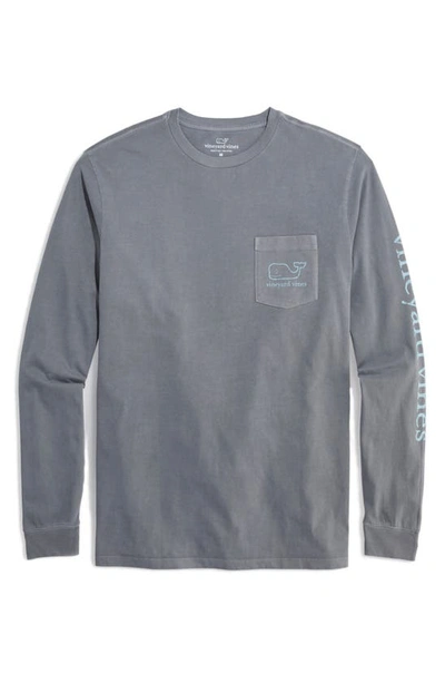 Shop Vineyard Vines Vintage Whale Pocket Long Sleeve Cotton Graphic T-shirt In Gray Harbor