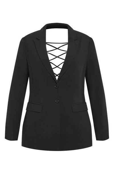 Shop City Chic Jazmin Lace-up Open Back Jacket In Black
