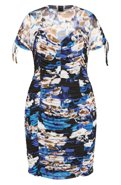 Shop City Chic Fallon Abstract Print Center Ruched Dress In Blue Illusion