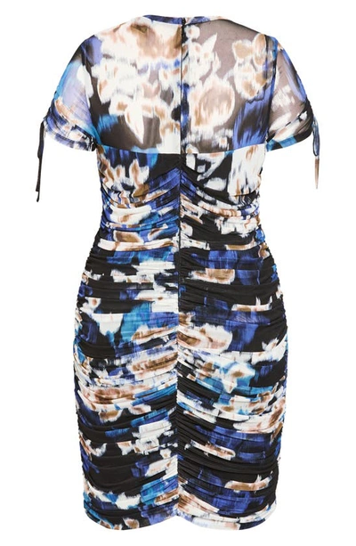 Shop City Chic Fallon Abstract Print Center Ruched Dress In Blue Illusion