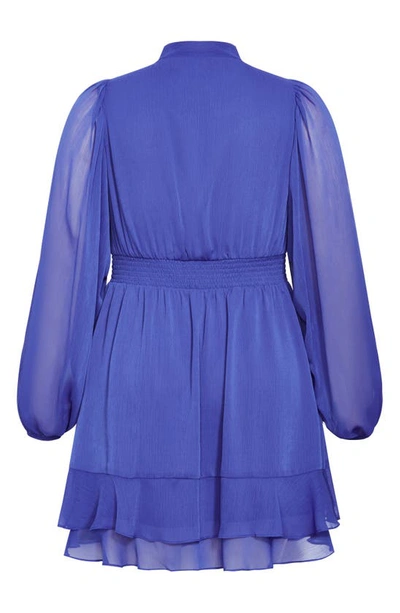 Shop City Chic Blakely Tie Neck Long Sleeve Minidress In Dazzling Blue