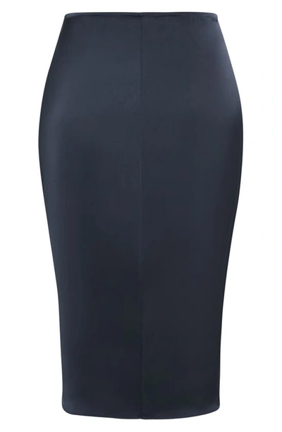 Shop City Chic Rylie Ruched Satin Skirt In Steel Blue