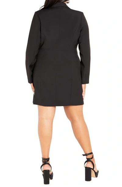 City Chic Serena Long Sleeve Blazer Minidress With Rosette Neck Tie In Black