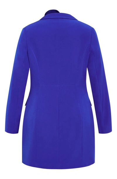 Shop City Chic Serena Long Sleeve Blazer Minidress With Rosette Neck Tie In Deep Blue