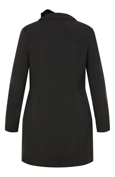Shop City Chic Serena Long Sleeve Blazer Minidress With Rosette Neck Tie In Black