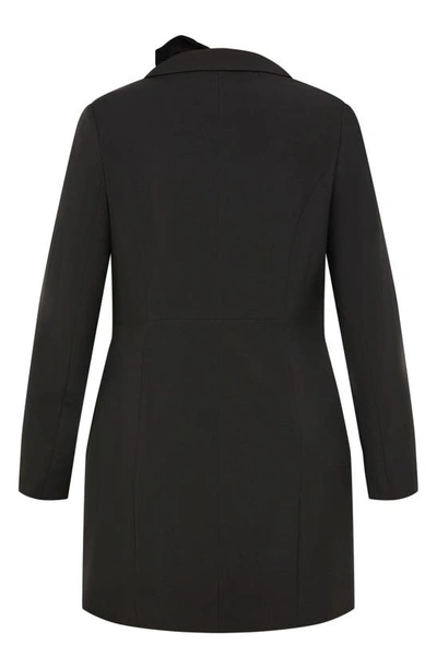 City Chic Serena Long Sleeve Blazer Minidress With Rosette Neck Tie In Black