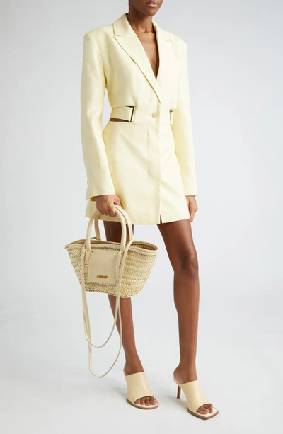 Shop Jacquemus La Robe Bari Long Sleeve Blazer Minidress In Pale Yellow