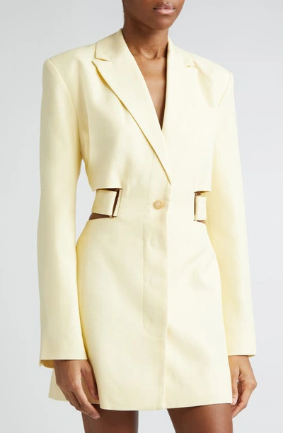 Shop Jacquemus La Robe Bari Long Sleeve Blazer Minidress In Pale Yellow