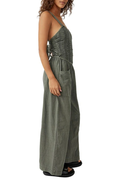 Shop Free People Forever Always Cotton Wide Leg Jumpsuit In Dried Basil