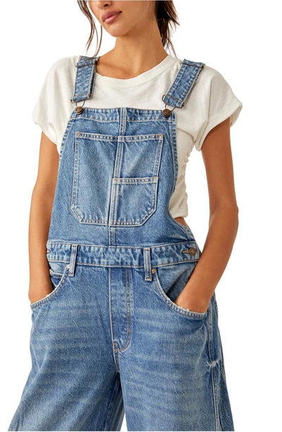 Shop Free People Good Luck Denim Overalls In Ultra Light Beam