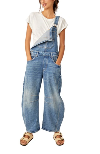 Shop Free People Good Luck Denim Overalls In Ultra Light Beam