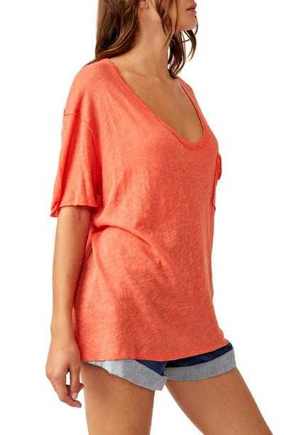 Shop Free People All I Need Linen & Cotton T-shirt In Mandarin