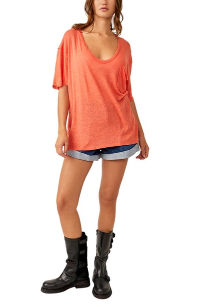 Shop Free People All I Need Linen & Cotton T-shirt In Mandarin