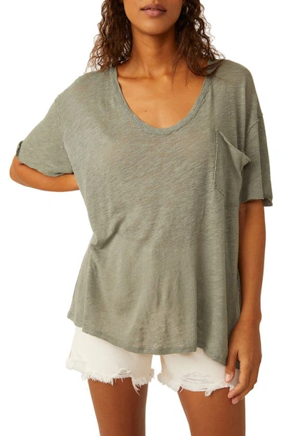 Shop Free People All I Need Linen & Cotton T-shirt In Dried Basil