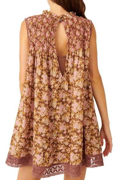 Shop Free People Shea Floral Cotton Blend Babydoll Dress In Chocolate Combo