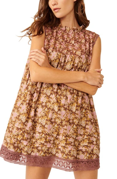 Shop Free People Shea Floral Cotton Blend Babydoll Dress In Chocolate Combo