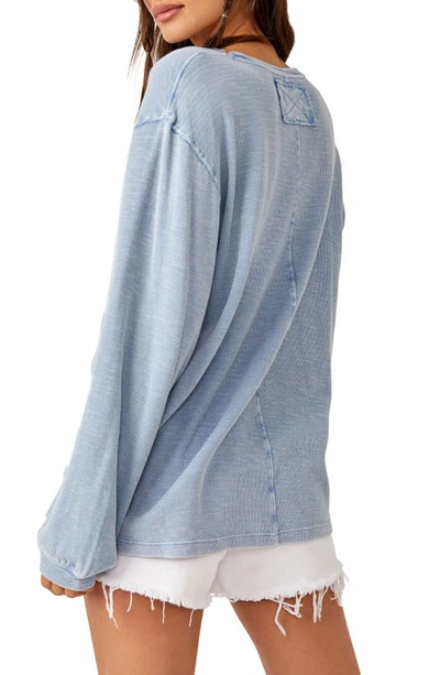 Shop Free People Soul Song Long Sleeve Cotton Blend Top In Blue Heron