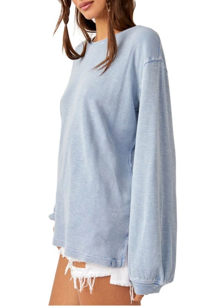 Shop Free People Soul Song Long Sleeve Cotton Blend Top In Blue Heron