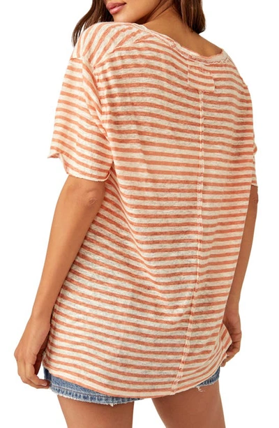 Free People All I Need Stripe Linen & Cotton T-shirt In Grapefruit Seltzer
